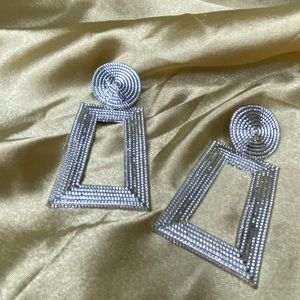 Statement Silver Drop Metal Geometric Earrings